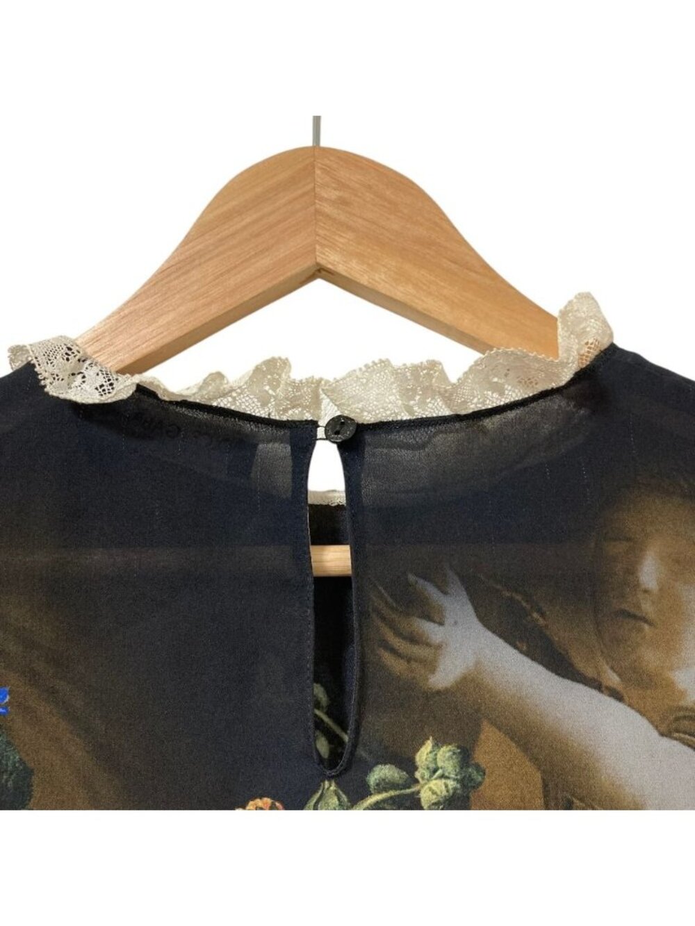 Dolce & Gabbana Flower Angel Print Sheer Sleeve Blouse Black 36 - Picture 4 of 14